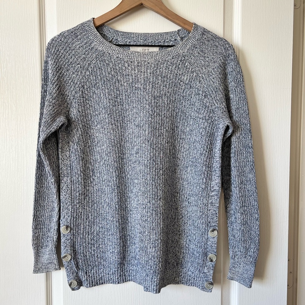 LOFT 100% Cotton Heathered Gray Sweater with Button Accents Women’s XSP